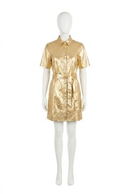 NEW LANHTROPY franca metallic linen dress in gold